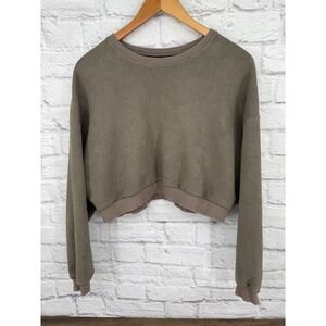 Mustard Seed Womens Cropped Brown Pullover Sweatshirt/Sweater Minimalist Size M